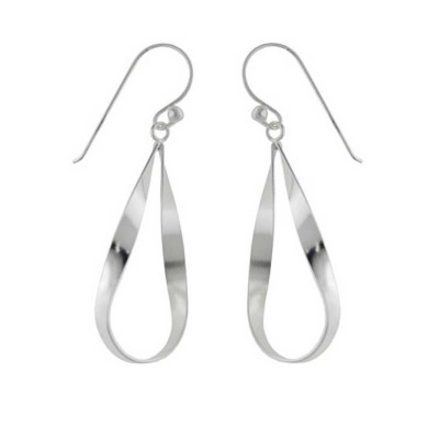 Sterling Silver Earring Plain Twisted Teardrop Outline