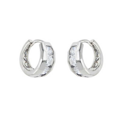Sterling Silver Earring Huggie with 4-3.75mm Clear Cubic Zirconia