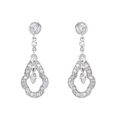 Sterling Silver Earring Chandelier Paved in Clear Cubic Zirconia