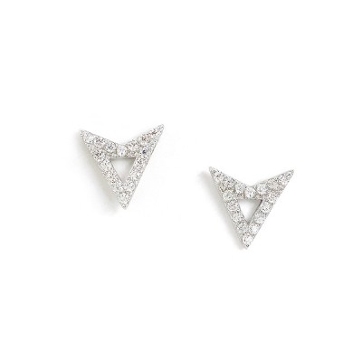 Sterling Silver Earring Clear Cubic Zirconia Paved Open Arrow