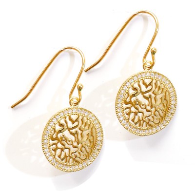 Sterling Silver Earring 16mm Rd Shema with Clear Cubic Zirconia -Gold+Rh-