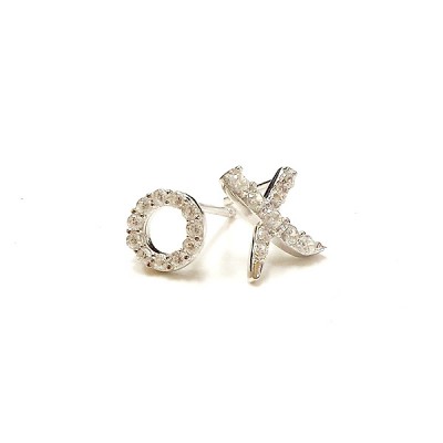Sterling Silver Earring Clear Cubic Zirconia Paved "X"+"O"