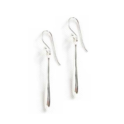 Sterling Silver Earring Plain Thin Elongated Puffy Drops