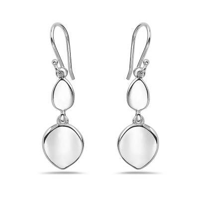 Sterling Silver Earring Plain Tear Drop Double Dangling