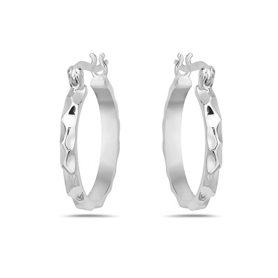 Sterling Silver Earring 20mm Plain Hoop Latch Hammer Tube