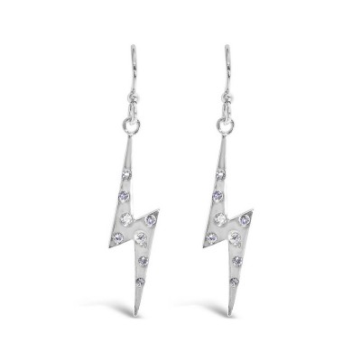 Sterling Silver Earring Thunder Bolt With Sparsed Clear Cubic Zirconia