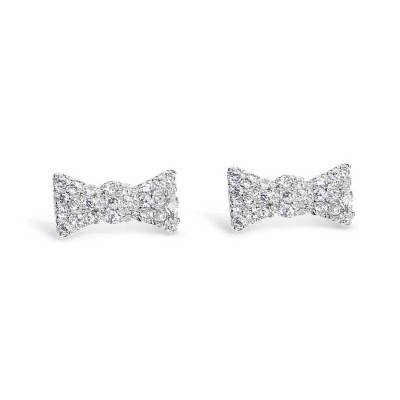 Sterling Silver Earrings Clear Cubic Zirconia Bowtie Stud