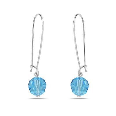 Sterling Silver EARRING 10 MM AQUA BOHEMIA CRYSTAL WITH KIDNEY WIRE-2S-6461AQ