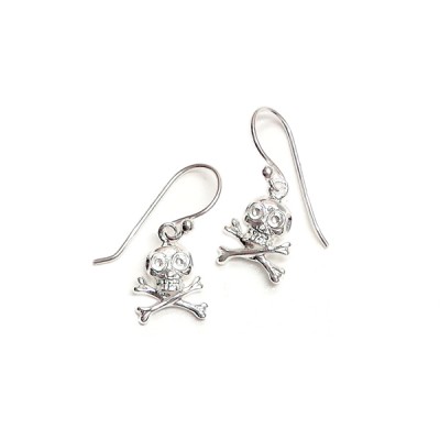 Sterling Silver Earrings Skull & Crossbone W/ French Wire Danglin