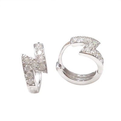 Sterling Silver Earring Thunder Bolt with Clear Cubic Zirconia Huggies