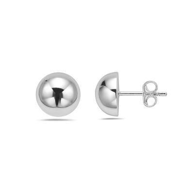 STERLING SILVER EARRING PLAIN 12MM HEMISPHERE STUD** E-COATED 