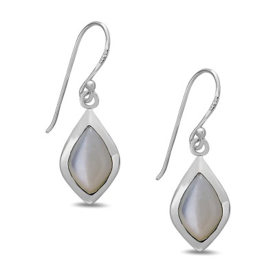 SS Earrings Teradrop Mop W/ Fish Hook, White