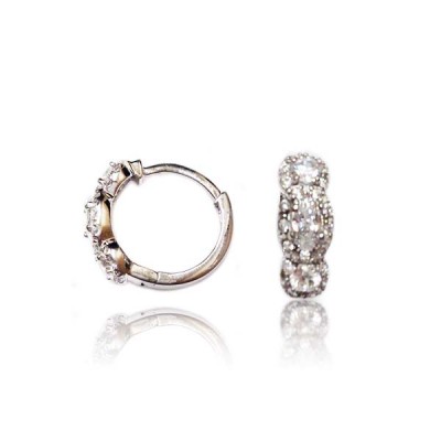Sterling Silver Earring 3 Oval Clear Cubic Zirconia with Sm Clear Cubic Zirconia Ard Huggies