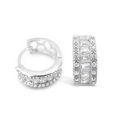 STERLING SILVER EARRING PRINCESS CUT CLEAR+CUBIC ZIRCONIA SIDELINES