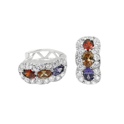 STERLING SILVER EARRING GN+CH+AM CUBIC ZIRCONIA WITH CLEAR CUBIC ZIRCONIA  HUGGIES