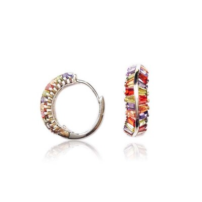 Sterling Silver Earring Garnet +Olivine+A+Lv+Champagne Baguette with Silver Line Btw