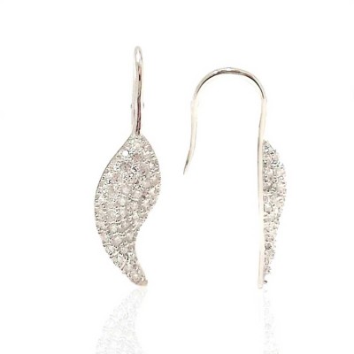 Ss Earg Puffy Cl Cz Pave Feather W/ French Wire