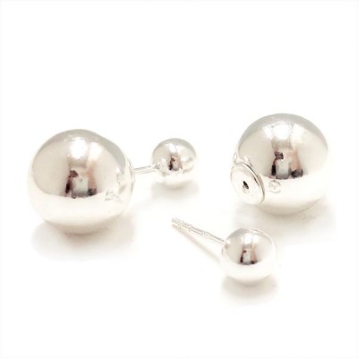 Sterling Silver Earring 8mm/14mm Plain Double Silver Ball