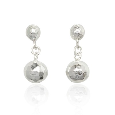 Sterling Silver Earring 10mm Dangling Hammered Ball