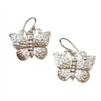 Sterling Silver Earg Plain Hammered Butterfly W/ French Wire