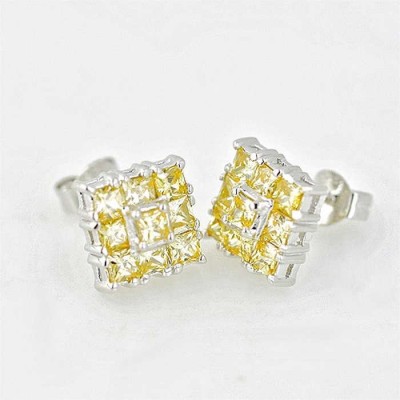 Square Stud Earring (9 Pcs of Citrine Crystal