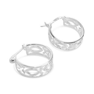 Sterling Silver Earring 16mm Plain Open Ichthys Ard with Latch Back