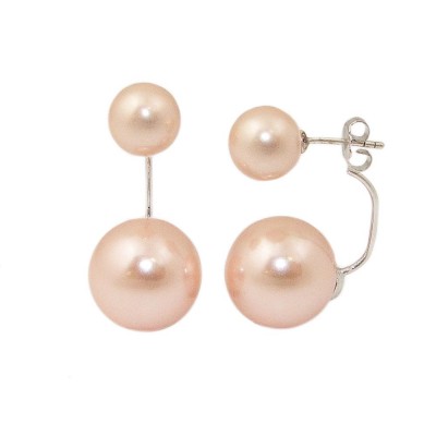 Sterling Silver Earring Pink Faux Pearl 10mm+16 mm Curve Backin