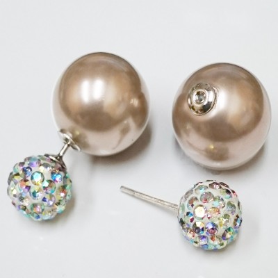 Sterling Silver Earring 10mm L.Grey Pearl with 15mm Brass Pearl Bac
