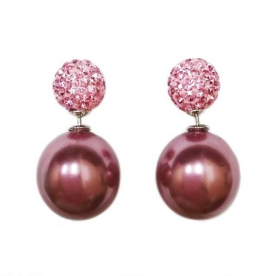 Sterling Silver Earring 10mm Pink Fireball with 15mm Brass Pearl Bac