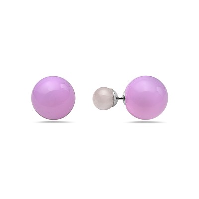Sterling Silver Earring 8mm Rose Quart with 15mm Pink Abs Ball Back