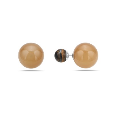 Sterling Silver Earring 8mm Tiger Eye with 15mm Brown Abs Ball Back