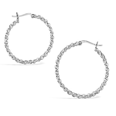 Sterling Silver Earring 35mm Linked Chain Hoop with Latch Back