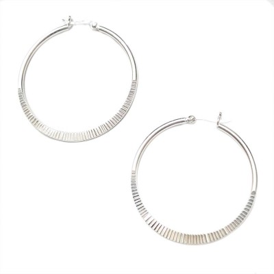 SS Earg 40Mm Half Textured Hoop W/ Latch Back, Silver