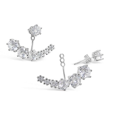 Sterling Silver Earring Clear Cubic Zirconia Front Back Earring Stud Post
