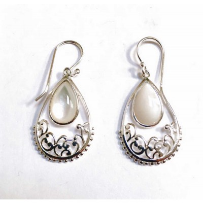 Sterling Silver Earring 24X18Mm Open Teardrop With Mother Of Pe
