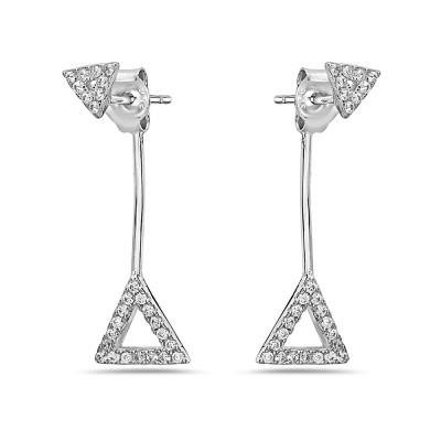 Sterling Silver Clear Cubic Zirconia Open Triangle Front Back Earring