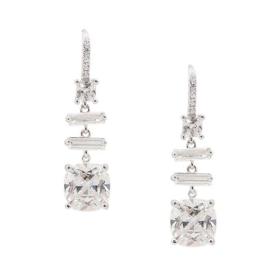 SS Earring Baguette & Square Clear Cz Dangling, Clear