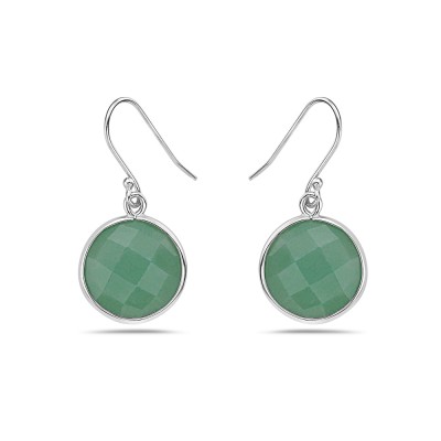 Sterling Silver Earring 16mm Round Chess Cut Green Aventurine