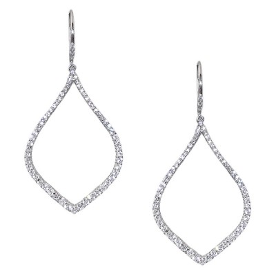 Sterling Silver Earring Clear Cubic Zirconia Open Teardrop with Lever Back