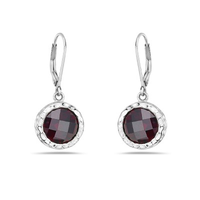 Sterling Silver Earring Bezel Hammer Texture Garnet Cubic Zirconia