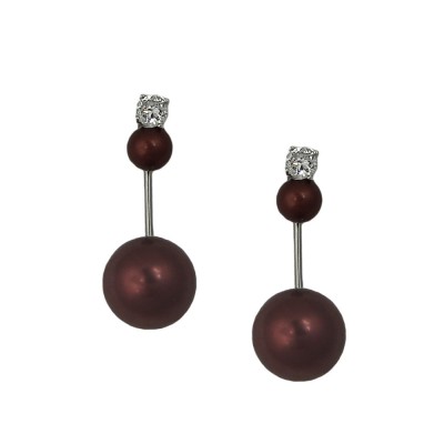 Sterling Silver Earring 6mm+12mm Brown Faux Pearl