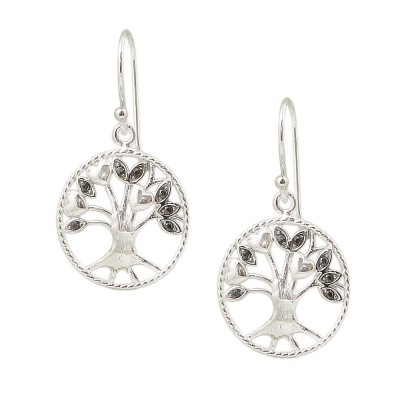 Sterling Silver Earring Mystic Topaz Cubic Zirconia & Hearts on Plain Tree