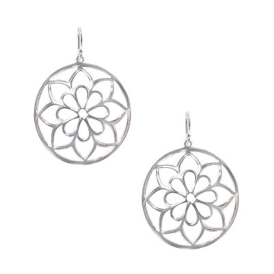 SS Earring 40Mm Open Circle With Flower Motif, Silver