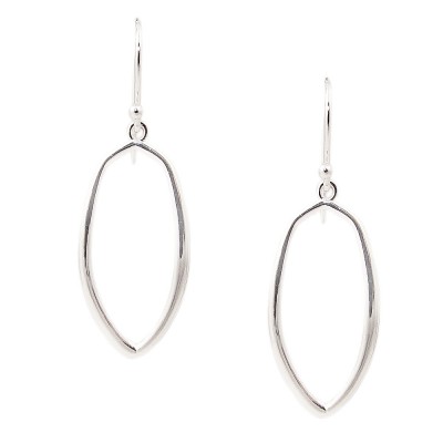 SS Earring Plain Open Pointy Dangling Oval, Silver
