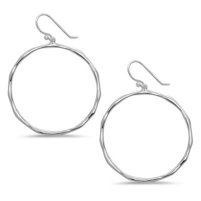 Sterling Silver Earring 36mm Dangling Open Hammered Circle
