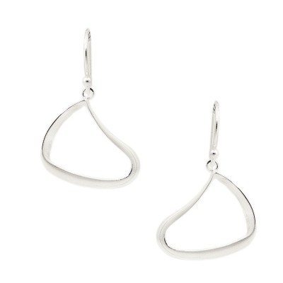 SS Earring Dangle Plain Open Irregular Shaped, Silver