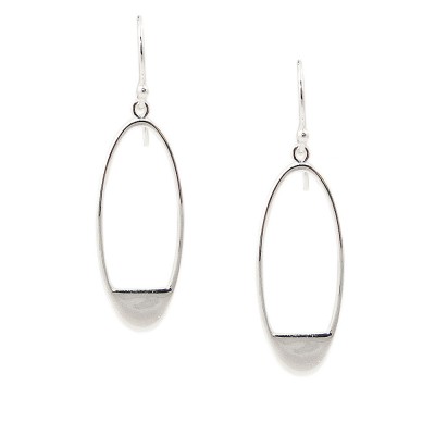 SS Earring Open Oval With Bottom Filled Silver, Silver