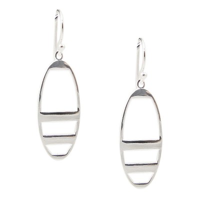 SS Earring Two Silver Bar In Open Oval, Silver