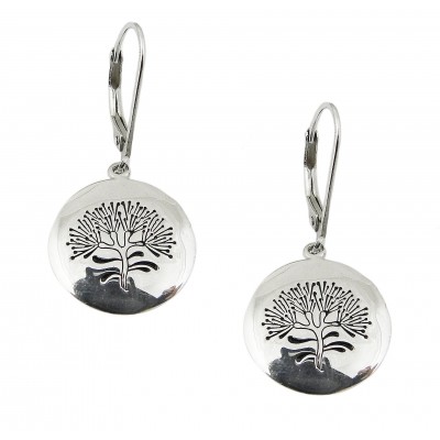 STERLING SILVER EARRING OXIDIZED TREE ON PLAIN CIRCLE **RH