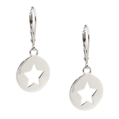 STERLING SILVER EARRING 15MM PLAIN CIRCLE STAR CUT OUT
